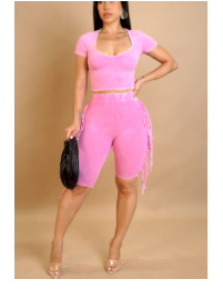 Mineral Wash Fringe Embellished Biker Set (B'Luxe Clothing Boutique Favorite!)