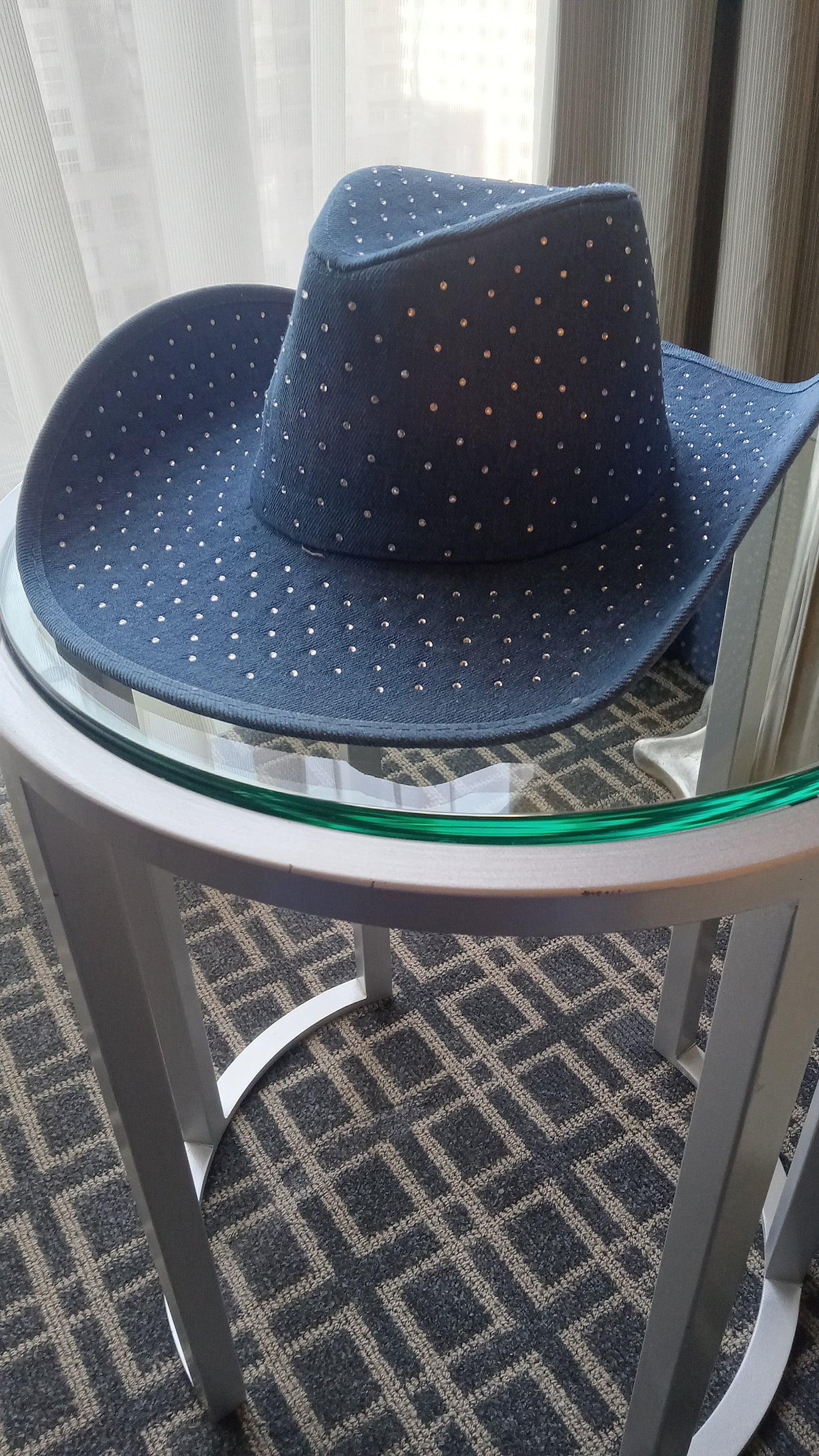 Rhinestone Embellished Denim Cowboy Hat