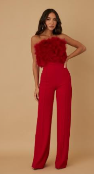 Strapless Feather Embellished Jumpsuit