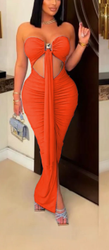 "A Day In The Sun" - Strapless Front Tie Cut-Out Large Jewel Embellished Maxi Dress