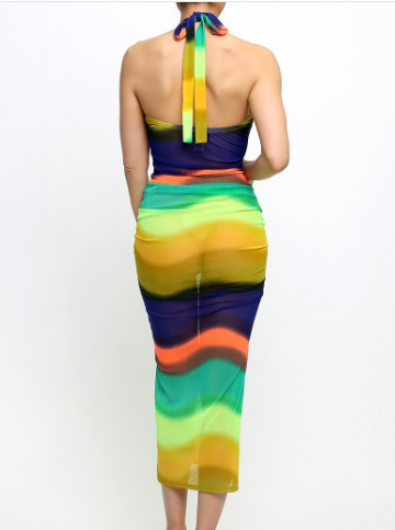 Sheer Rainbow Cut-Out Midi Dress