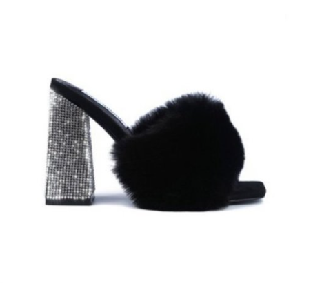 Faux Fur Rhinestone Embellished Pumps