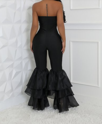 Strapless Bow & Ruffle Embellished Jumpsuit