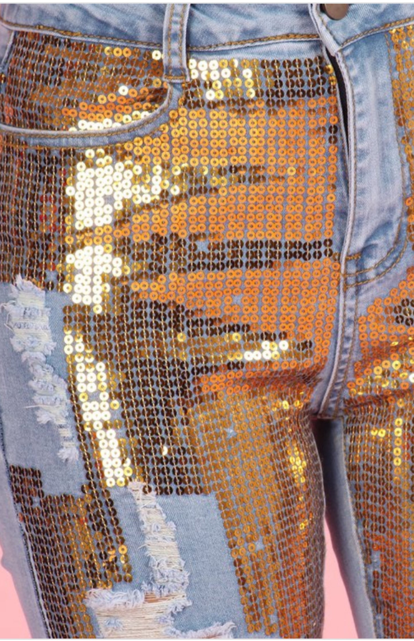 The "Dazzling Denim" Collection - Sequin Distressed Denim Jeans