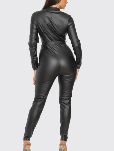 Vegan Leather Jumpsuit With Zipper Embellishment (B'Luxe Clothing Boutique Favorite!)