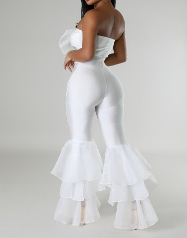 Strapless Bow & Ruffle Embellished Jumpsuit