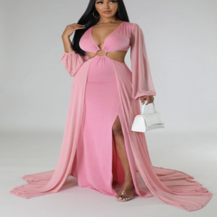 Love Affair - Side Cut-Out Maxi Dress With Side Floor Length Trains