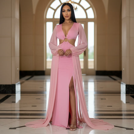 Love Affair - Side Cut-Out Maxi Dress With Side Floor Length Trains