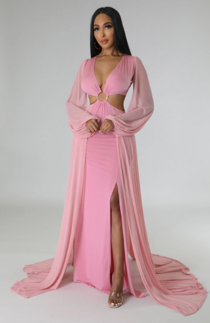 "Love Affair": Vestido largo con aberturas laterales y cola hasta el suelo