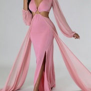 Love Affair - Side Cut-Out Maxi Dress With Side Floor Length Trains