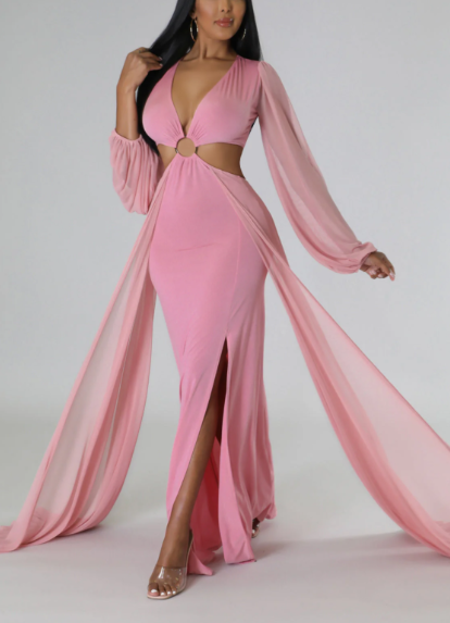 Love Affair - Side Cut-Out Maxi Dress With Side Floor Length Trains