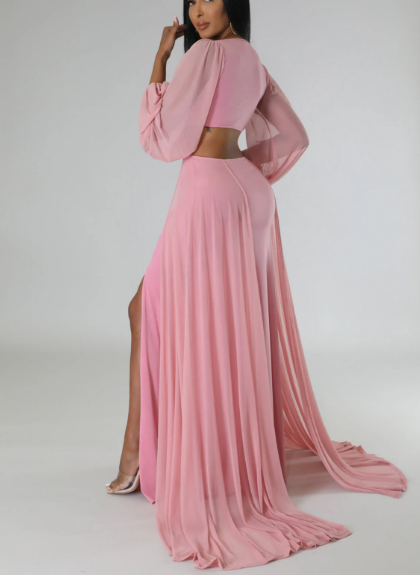 Love Affair - Side Cut-Out Maxi Dress With Side Floor Length Trains