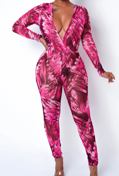 Abstract Print Sheer Jumpsuit