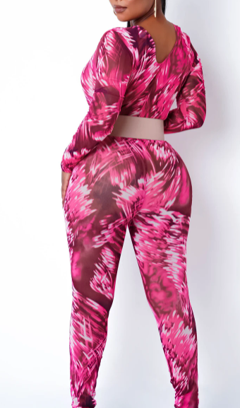 Abstract Print Sheer Jumpsuit