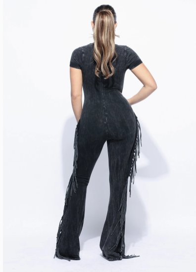 Mineral Wash Fringe Jumpsuit