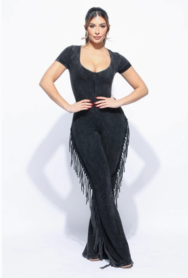 Mineral Wash Fringe Jumpsuit