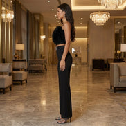 The Feather Luxe Collection - Feather Embellished Pant Set (Black)
