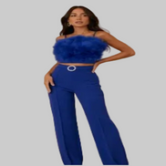 Colección Feather Luxe: Pantalón con plumas (azul rey) (¡Un favorito de la boutique de ropa B'Luxe!)