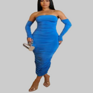 Robe midi bustier froncée à manches détachables (bleu sarcelle) (Coup de cœur de la boutique B'Luxe Clothing !)