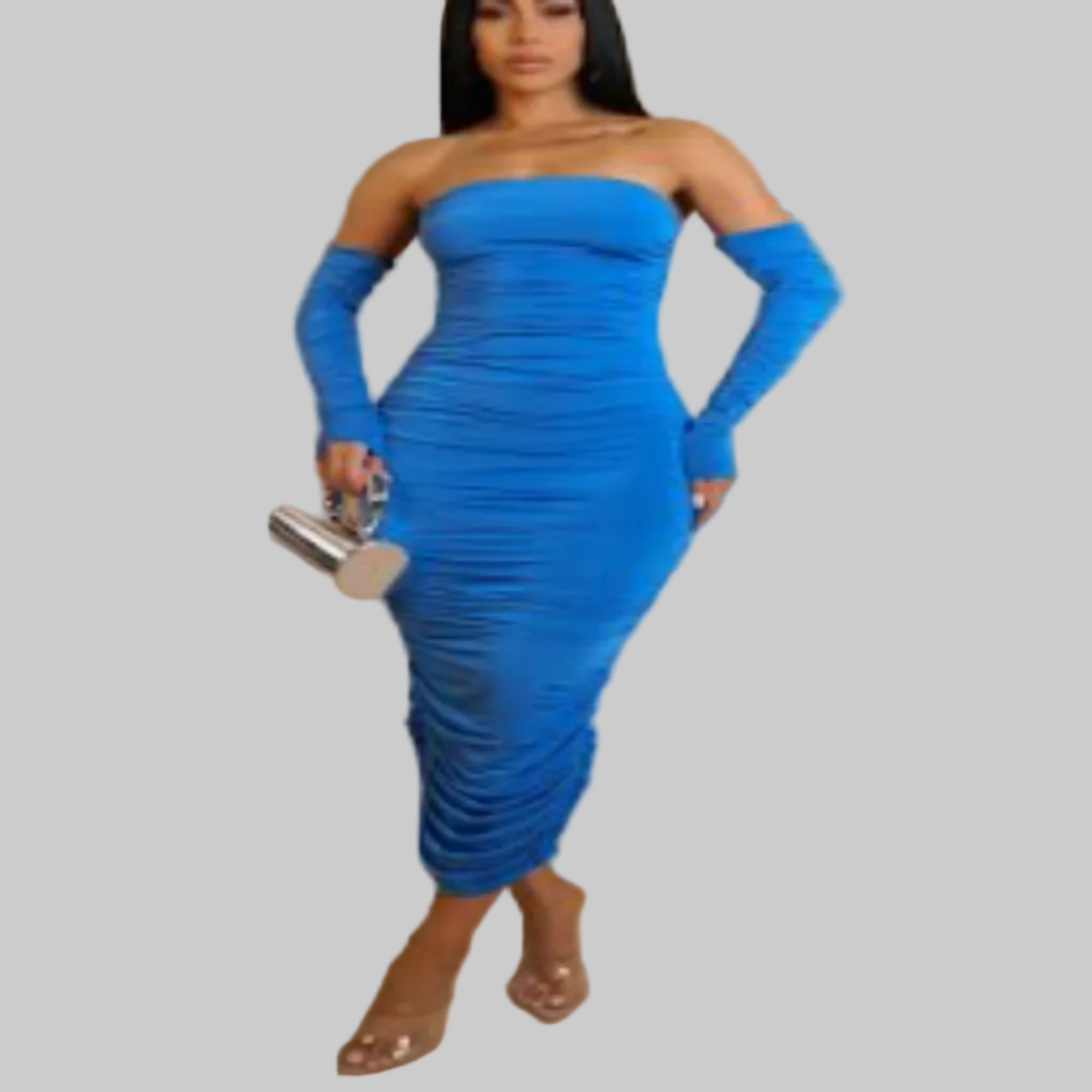 Robe midi bustier froncée à manches détachables (bleu sarcelle) (Coup de cœur de la boutique B'Luxe Clothing !)