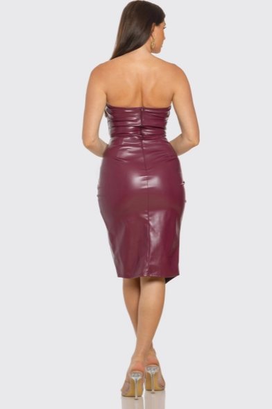 Vegan Leather High Slit Skirt Set