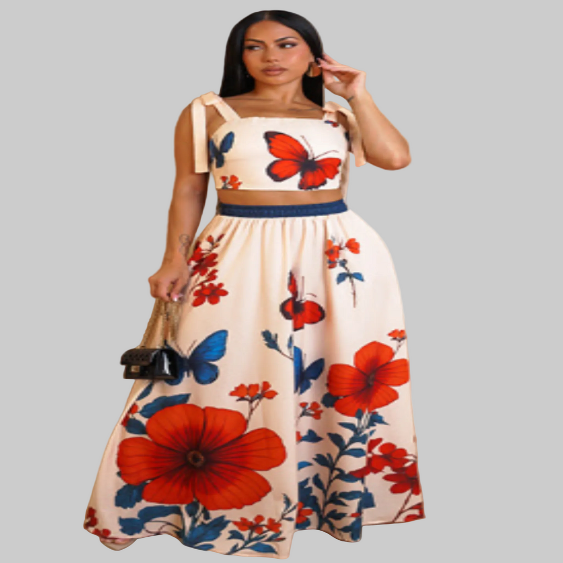 "Mariposas" - Conjunto de pantalón ancho con estampado de mariposas y flores