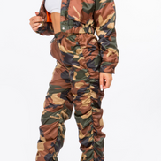 Camo Cropped Bomber Jacket And Ruched Pant Set