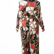 Mono con cinturón y estampado de cadena de satén