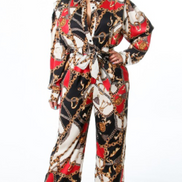 Mono con cinturón y estampado de cadena de satén