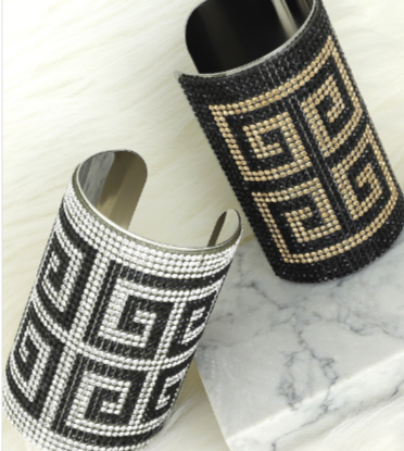 The "Geometric Luxe" Collection - Rhinestone Embellished Geometric Print Cuff Bracelet (B'Luxe Clothing Boutique Favorite!)