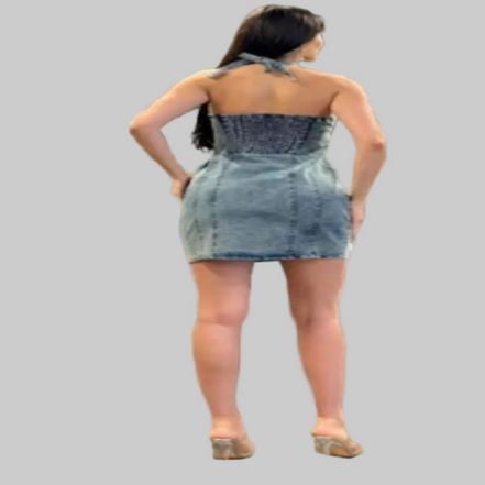 "In Bloom": minivestido vaquero sin tirantes con adornos florales