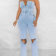 Mono vaquero desgastado sin tirantes