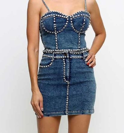 The "Dazzling Denim" Collection - Rhinestone Trimmed Mini Skirt Set (B'Luxe Clothing Boutique Favorite!)