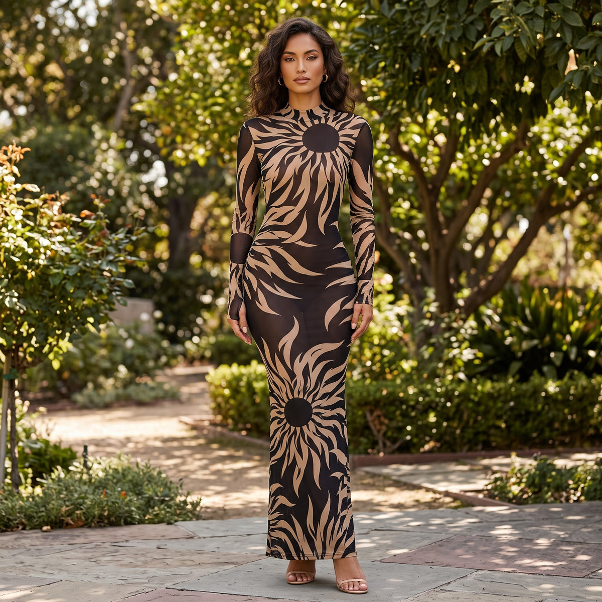 Floral Print Mesh Maxi Dress