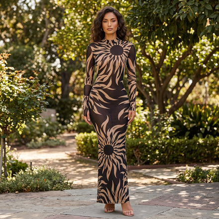Floral Print Mesh Maxi Dress