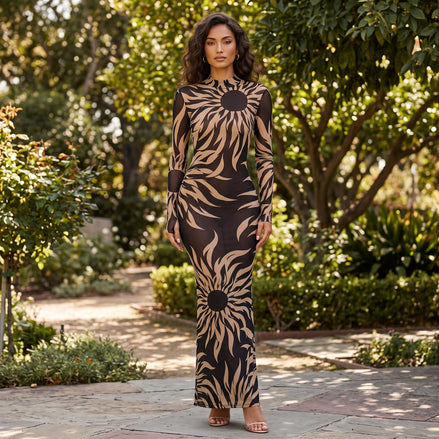 Floral Print Mesh Maxi Dress