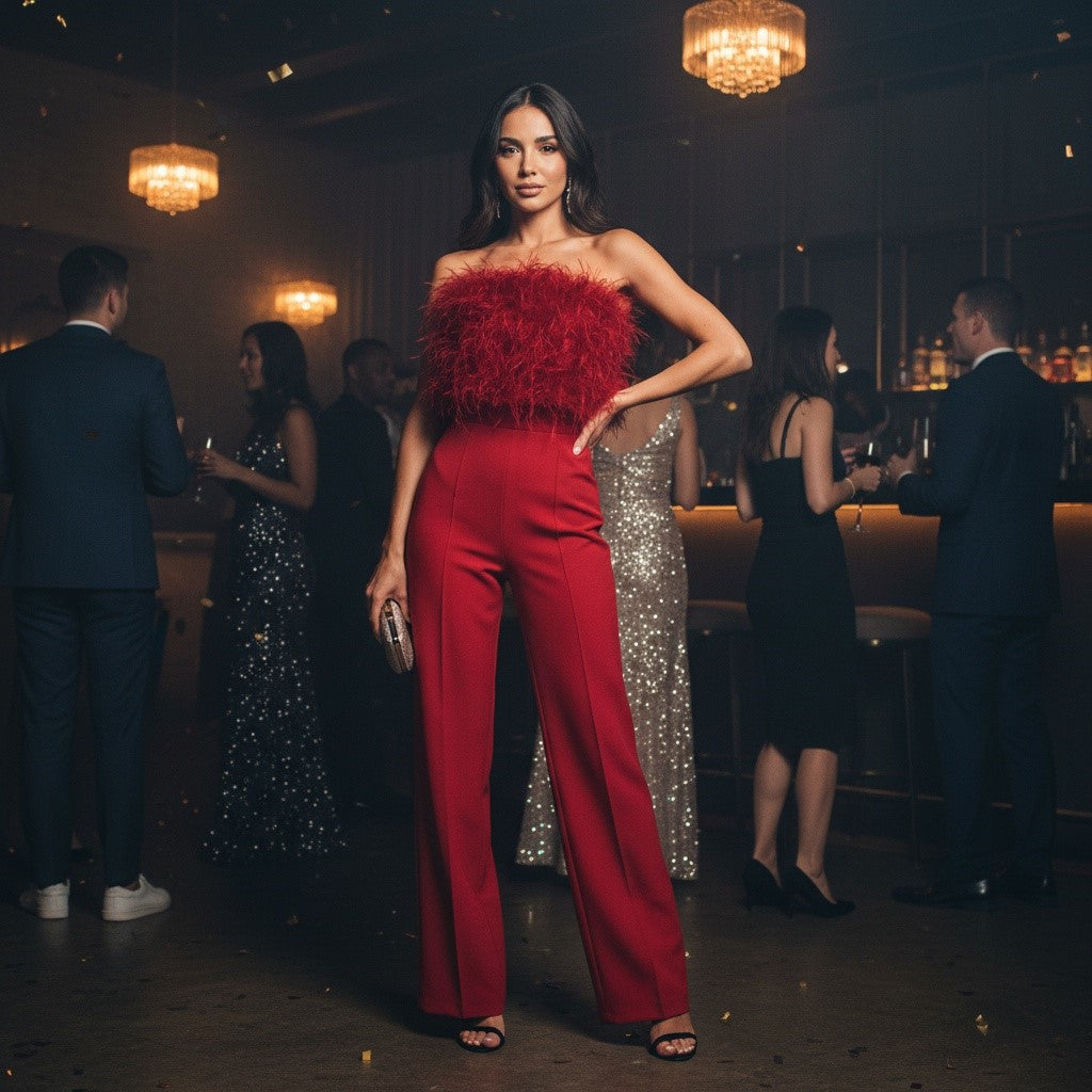 The Feather Luxe Collection - Strapless Feather Embellished Jumpsuit