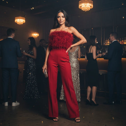 The Feather Luxe Collection - Strapless Feather Embellished Jumpsuit