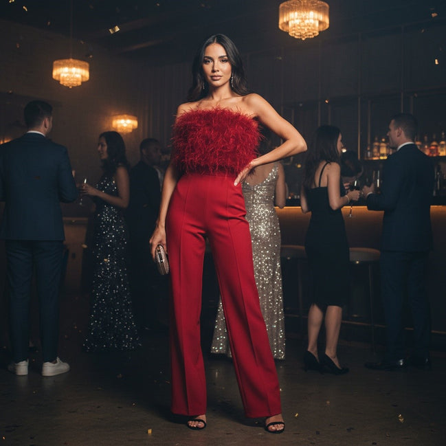 The Feather Luxe Collection - Strapless Feather Embellished Jumpsuit