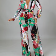 Mono de pierna ancha con cinturón y estampado floral