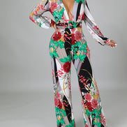 Mono de pierna ancha con cinturón y estampado floral