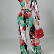 Mono de pierna ancha con cinturón y estampado floral