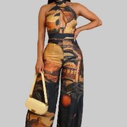 Golden Hour - Halter Multiprint Wide Leg Jumpsuit