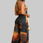 Golden Hour - Halter Multiprint Wide Leg Jumpsuit