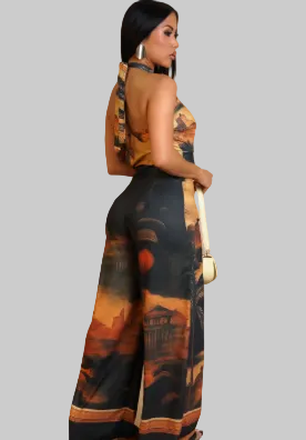 Golden Hour - Halter Multiprint Wide Leg Jumpsuit