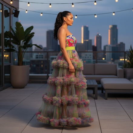 In Bloom - Two-Piece Romper & Floral Embellished Maxi Skirt Set