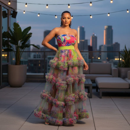 In Bloom - Two-Piece Romper & Floral Embellished Maxi Skirt Set