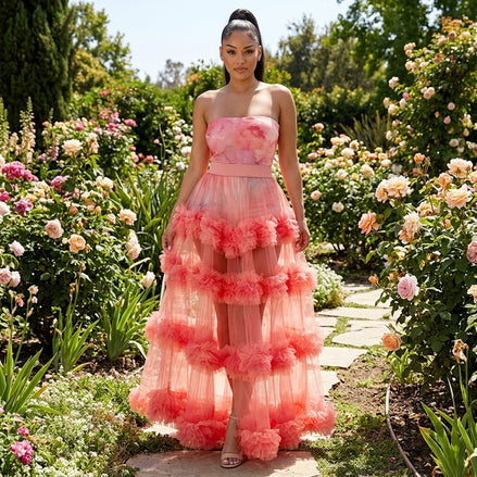 In Bloom - Two-Piece Romper & Floral Embellished Maxi Skirt Set