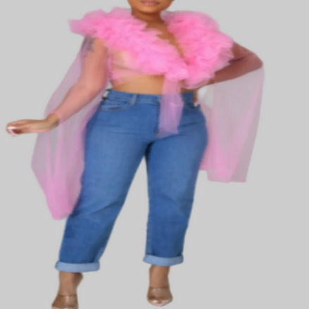 Haut babydoll transparent à volants