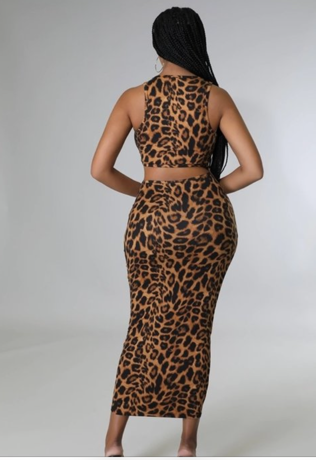 Leopard Print Cut-Out Midi Dress